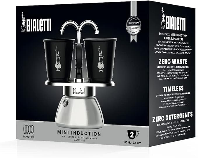 Bialetti Mini Express Induction for 2 Cups, Induction Compatible, Induction & Direct Fire/Espresso Cup