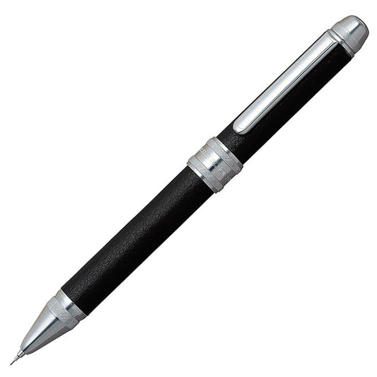 Platinum Double 3 Action - 2 Color 0.7 mm Ballpoint Multi Pen 0.5 mm Pencil - Black Body - Cow Leather Wrapped (MWBL3000#1)
