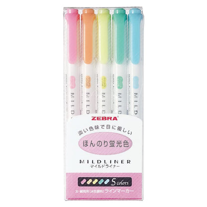 Zebra Highlighter Mildliner,5 Color Set (Wkt7-5C),Multi-coloured