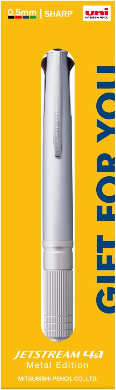 UNI JETSTREAM  Mitsubishi mu MSXE5200A8122 Jetstream 4 & 1 Metal Edition 0.5 Exclusive Multi-Function Pen Gift Package Ice Silver