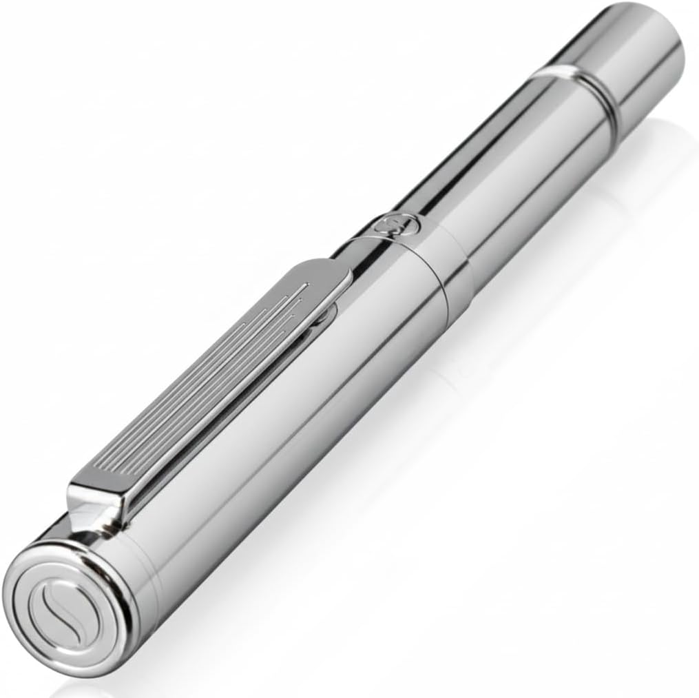 Scriveiner Silver Chrome Ballpoint Pen EDC Luxury Pen Glamorous Heavy Pocket Pen Chrome Finish Comfortable Writing Pen Best Pen for Men Women Gift German Schmidt Refill Nice Office Designer Pen Set