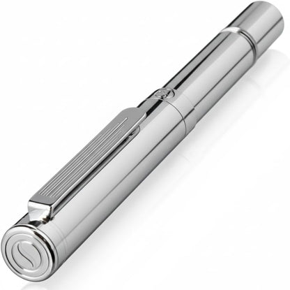 Scriveiner Silver Chrome Ballpoint Pen EDC Luxury Pen Glamorous Heavy Pocket Pen Chrome Finish Comfortable Writing Pen Best Pen for Men Women Gift German Schmidt Refill Nice Office Designer Pen Set