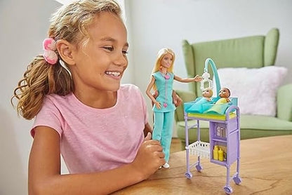 Barbie GKH23 Baby Play with Barbie and Her Lady! Aka-chan Sensei Set, Dress Up Doll, Accessory Set