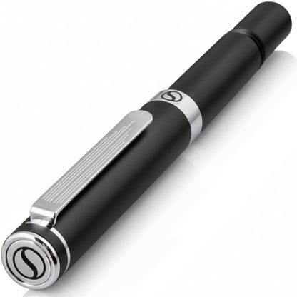 Scriveiner Black Rollerball EDC Luxury Pen, Stunning Pocket Pen with Chrome Finish, Cool Writing Pen, Best Pen Gift for Men & Women, German Schmidt Refill, Nice Present, Fancy Office Designer Pen Set
