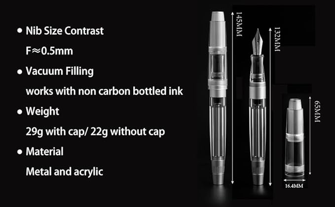 Asvine Natami Vacuum Filled Fountain Pen Titanium & Acrylic