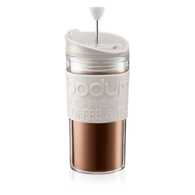 Bodum K11102-913 Travel Press Set Coffee Maker with Extra Lid, 12 oz, White