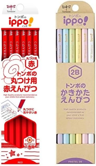 Tombow Red Pencil, ippo! Red 3 Blue 7 Pencils for Rounding 1 Dozen CV-KIVP7/3 + 2B, Pastel, 1 Dozen KB-KNPT01-2B
