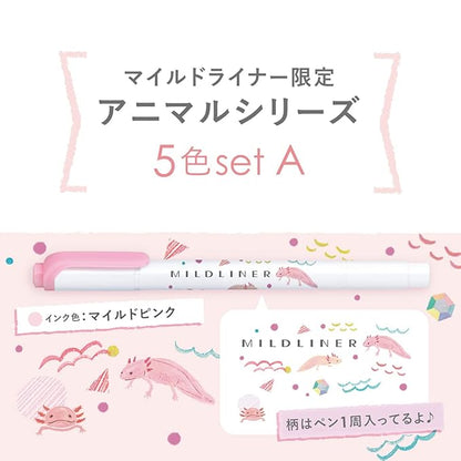 Zebra Mildliner Wkt7-As-5C-A Highlighter, Set Of 5 Colors, Animal - Multicolor