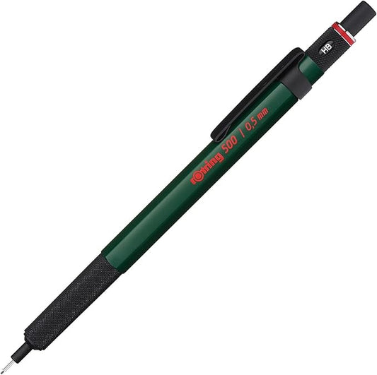 Rotring 0.5mm Mechanical Lead Pen Pencil Matte Green ABS Plastic Body Hexagonal Body Non-Slip Textured Metal Grip Click Mechanism 500 Series Lead Indicator Ideal for Technical Drawing