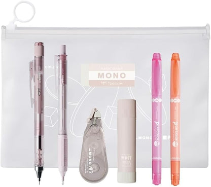 Tombow PCC-645CPAZ Mono PiT Stationery Set, Pastel Glass, Green (Mechanical Pencil 0.5 mm x 2, Eraser, Glue Stick, Correction Tape, Color Pen x 2), Limited Pouch