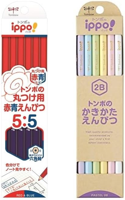 Tombow Red Pencil, ippo! Red 3 Blue 7 Pencils for Rounding 1 Dozen CV-KIVP7/3 + 2B, Pastel, 1 Dozen KB-KNPT01-2B