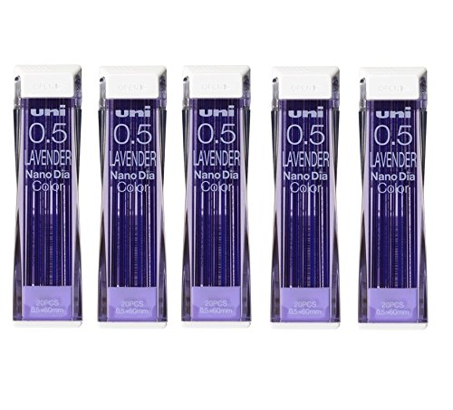 Uni Nano Dia Color Mechanical Pencil Leads 0.5mm Lavender, 5 Pack/Total 100 Value Set