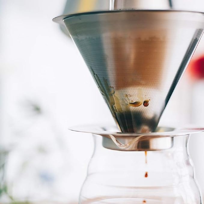 HARIO DMD-01-HSV Double Mesh Metal Dripper for 1-2 Cups, Hairline Silver