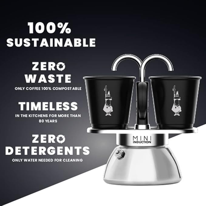 Bialetti Mini Express Induction for 2 Cups, Induction Compatible, Induction & Direct Fire/Espresso Cup