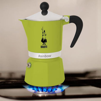 Bialetti Rainbow 3-Cup Green Direct Fire Coffee Maker Espresso Maker Makinetta