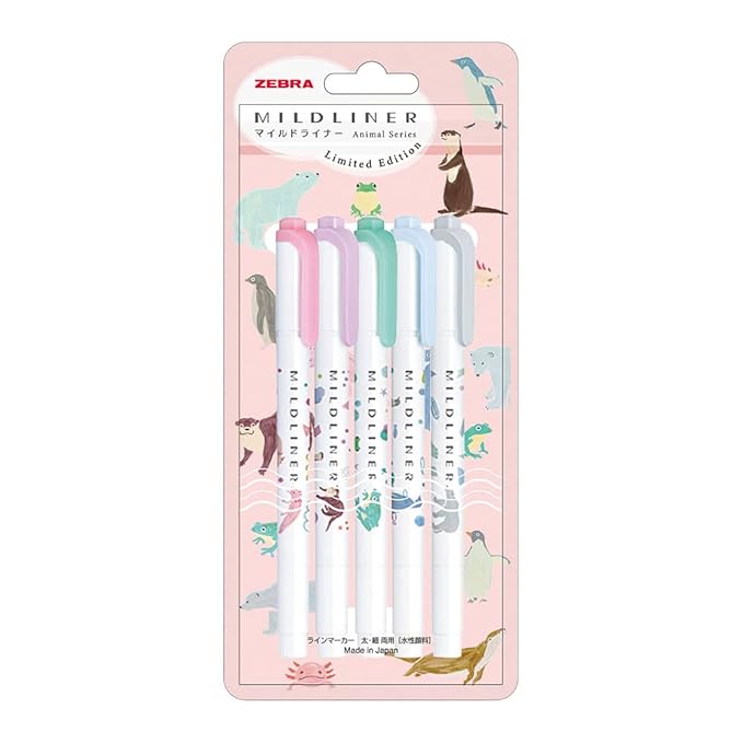 Zebra Mildliner Wkt7-As-5C-A Highlighter, Set Of 5 Colors, Animal - Multicolor