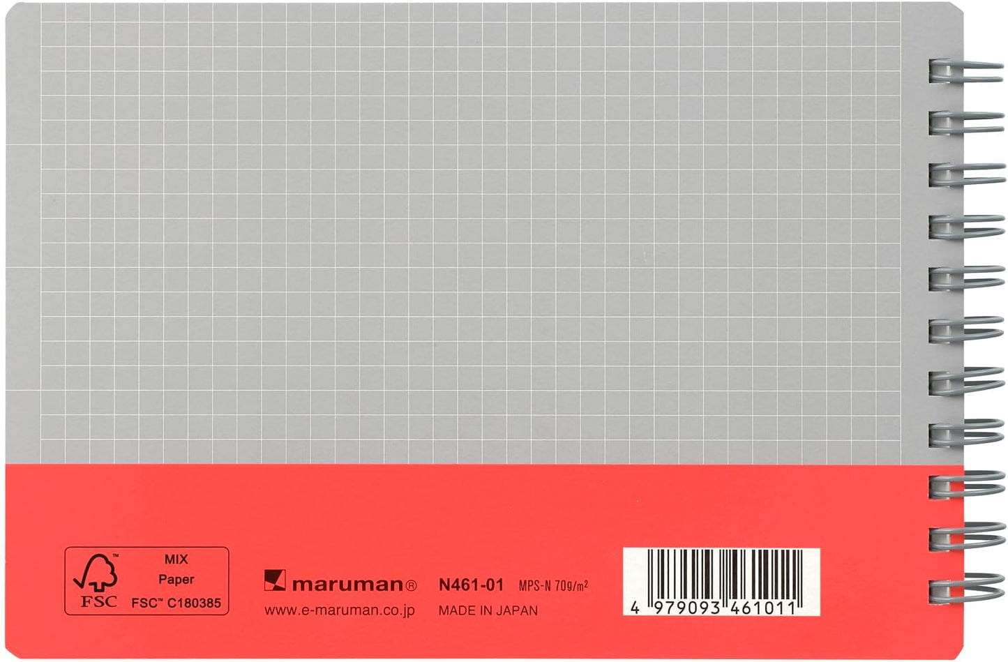 Maruman Notebook, Ring Notebook, Utoka, Pocket Size, 4mm Grid, Red N461-01