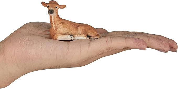 Mojo Fun 387144 Jersey Calf Lying - Realistic Farm Animal Toy Cow Replica