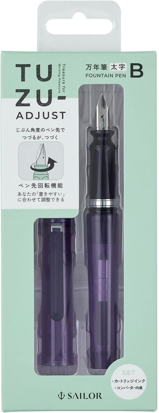 Sailor Fountain Pen, TUZU ADJUST Fountain Pen, Beginner, Everyday Use, Self Packaging, Clear Violet, Bold Point 12-0541-650