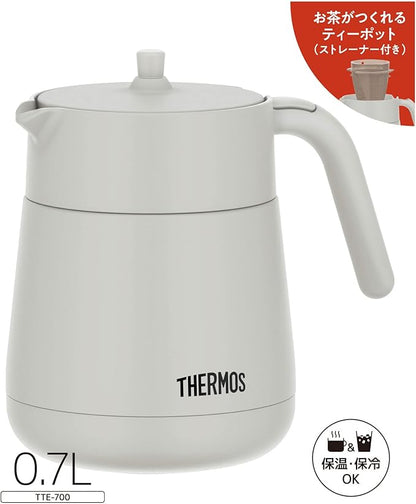 Thermos TTE-700 LGY Vacuum Insulated Teapot with Strainer  Light Gray