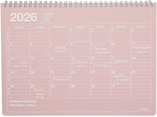 2026 Planner, Schedule Book, Starts from January 2026, Monthly Block, B5 Variation, Notebook Calendar, M, Pink Marks, 26WDR-NB1-PK