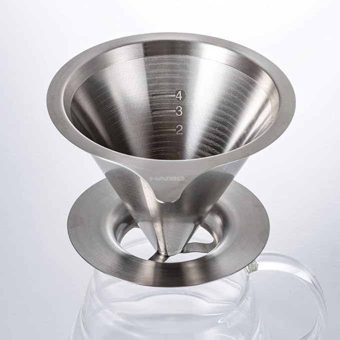 HARIO DMD-01-HSV Double Mesh Metal Dripper for 1-2 Cups, Hairline Silver