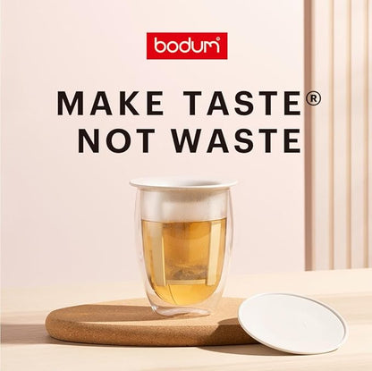 Bodum Teapot Tea Maker  Tea for One Double Wall Glass with Tea Filter 350ml  Black Tea Green   Plastic Filter Glass Beaker Dishwasher Safe.