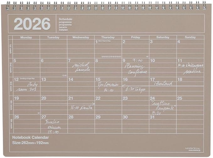 2026 Planner, Schedule Book, Starts from January 2026, Monthly Block B5 Variation, Notebook Calendar, M, Brown Marks, 26WDR-NB1-BR