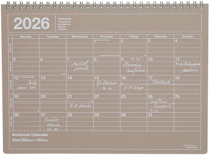 2026 Planner, Schedule Book, Starts from January 2026, Monthly Block B5 Variation, Notebook Calendar, M, Brown Marks, 26WDR-NB1-BR