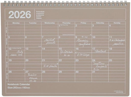 2026 Planner, Schedule Book, Starts from January 2026, Monthly Block B5 Variation, Notebook Calendar, M, Brown Marks, 26WDR-NB1-BR