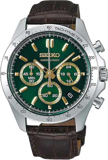 Seiko SBTR017 Men's 1/5 Second Chronograph Quartz Wristwatch, Green Brown Leather, Green Brown Leather SBTR017, Chronograph with 3 sides and 60 minutes