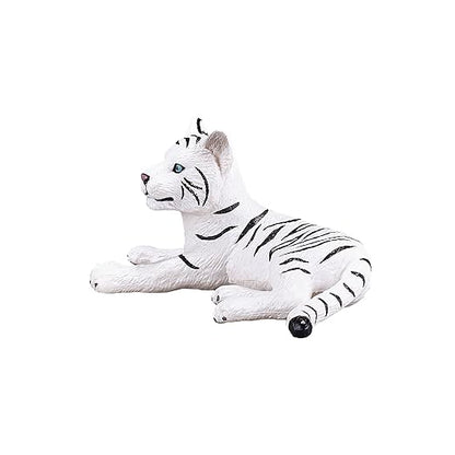 Mojo Fun 387015 White Tiger Cub Lying Realistic International Wildlife Toy Replica