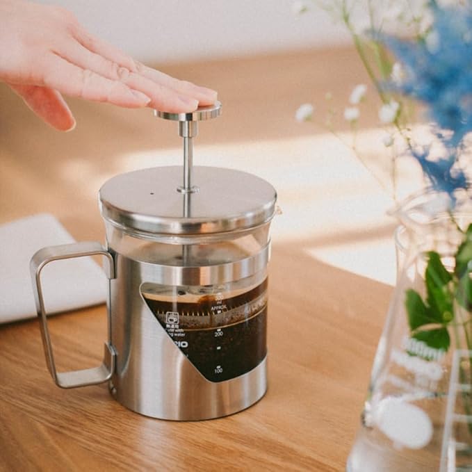 HARIO THSV-2-HSV Hairline Silver Pressed Coffee, Heat Resistant Glass, Stainless Steel, Practical Capacity, 10.1 fl oz (300 ml)