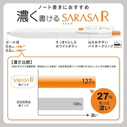 Zebra JJ29-R1-25C Sarasa R Gel Ballpoint Pen, 0.4mm, 5 Subjects x 5 Color Set