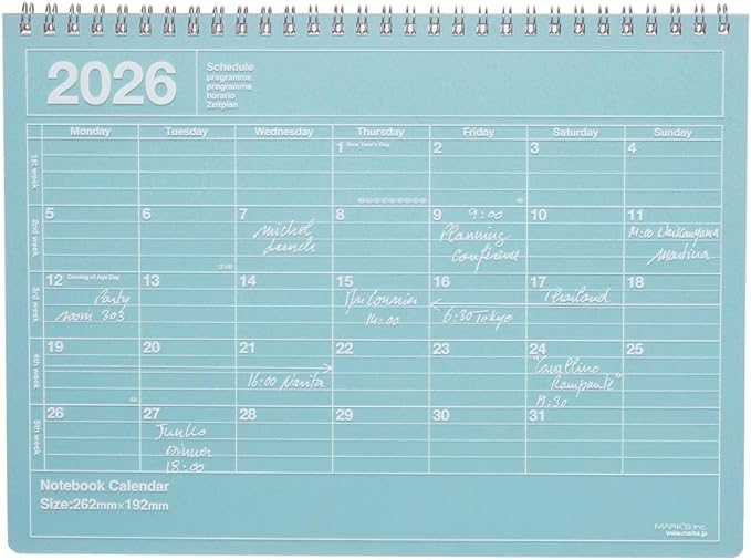 2026 Planner, Schedule Notebook, Starts from January 2026, Monthly Block, B5 Variation, Notebook Calendar, M, Blue Marks, 26WDR-NB1-BL