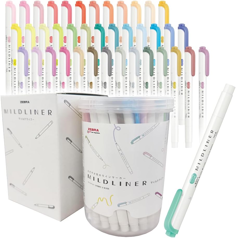 Zebra Mildliner WKT7-40C-AZ Highlighter, 40 Colors, Case Box Included