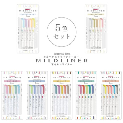 Zebra Mildliner WKT7-5C-N Highlighter, Slightly Fluorescent Colors, 5 Colors