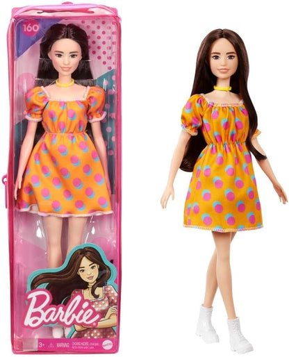 Barbie Fashionistas GRB52 Dress-Up Doll, Dot Dress, Special Storage Case Included