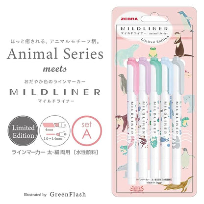 Zebra Mildliner Wkt7-As-5C-A Highlighter, Set Of 5 Colors, Animal - Multicolor