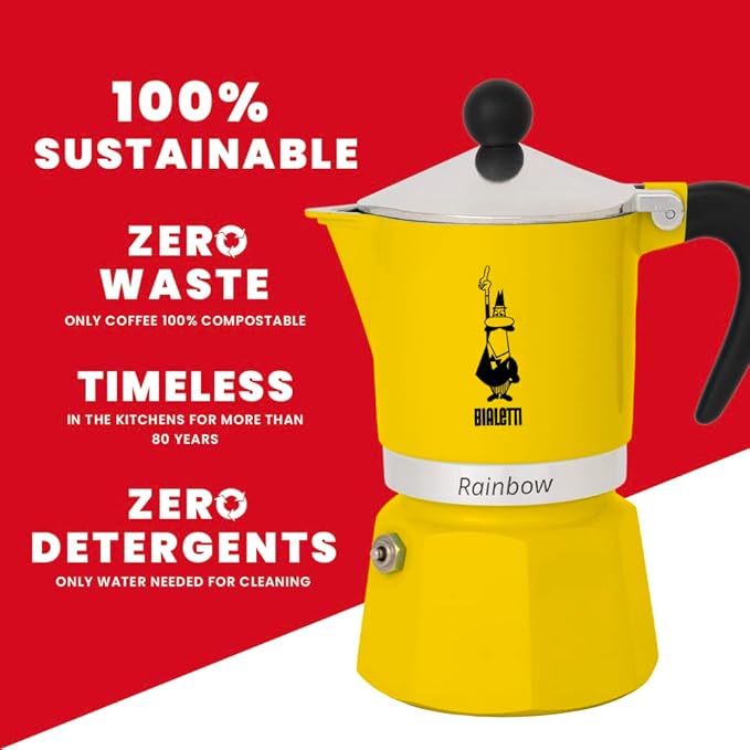 Bialetti  Stovetop spresso Maker, Rainbow Yellow, 3 Cups,