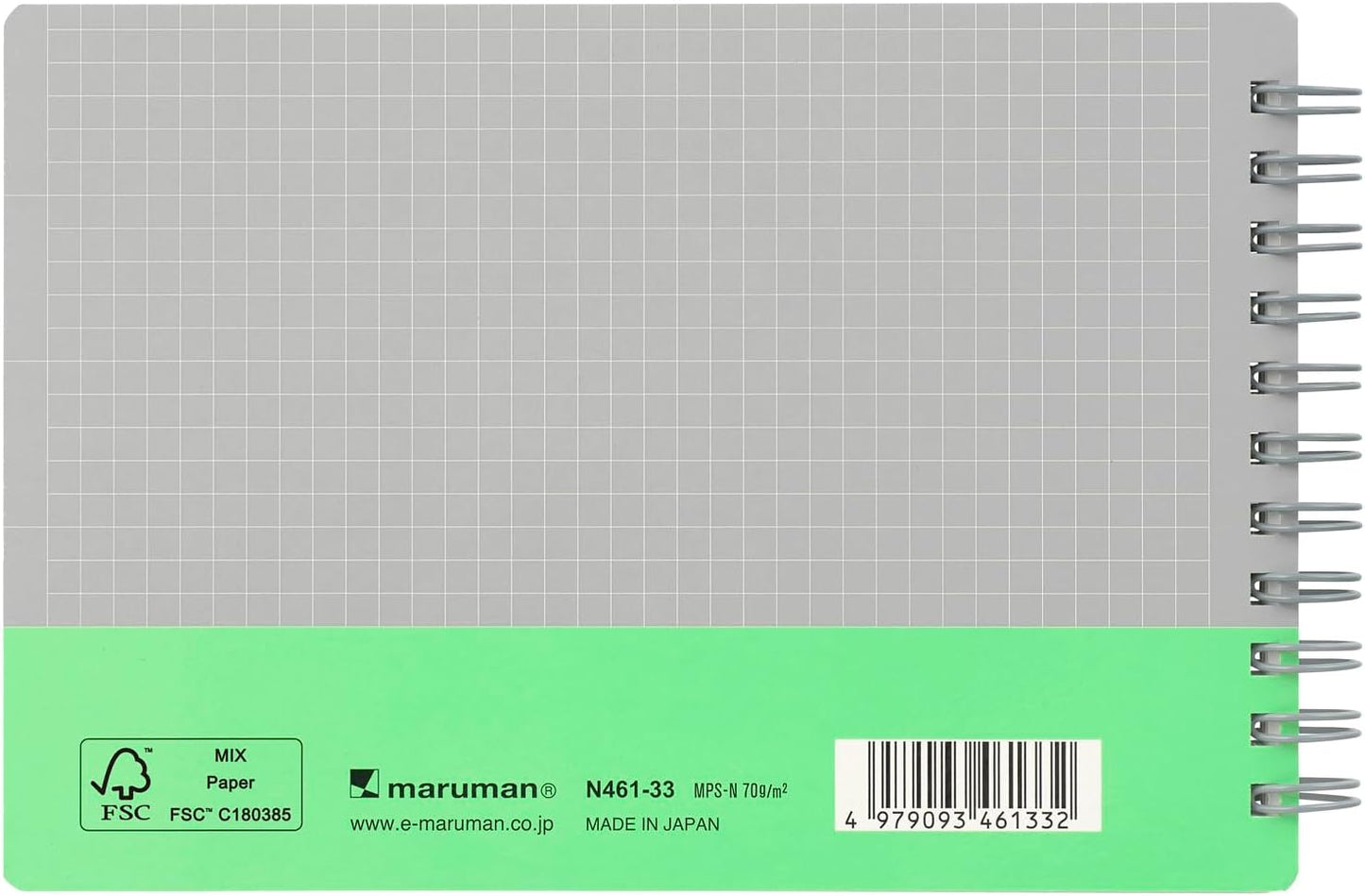 Maruman Notebook, Ring Notebook, Utoka, Pocket Size, 4mm Grid Ruled, Light Green,N461-33