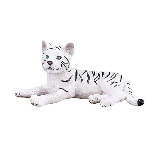 Mojo Fun 387015 White Tiger Cub Lying Realistic International Wildlife Toy Replica
