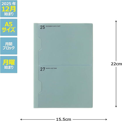 Laconic LAMD92-160MT Notebook, 2026, A5 Monthly Pocket, Mint (Starts on December 2025)