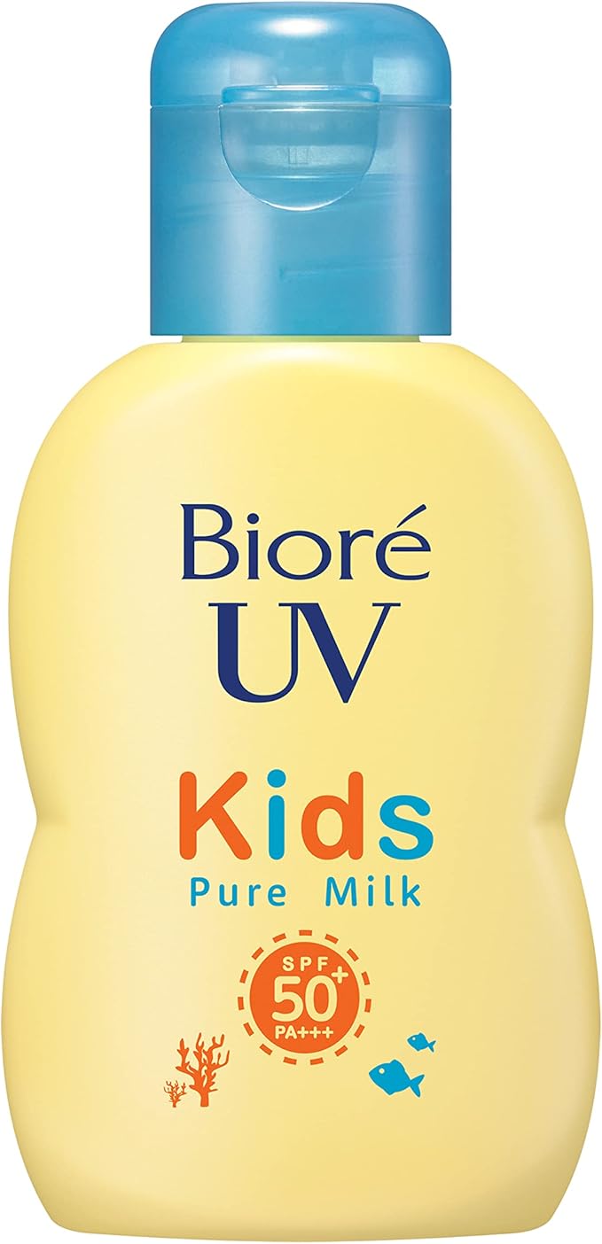 Biore UV Kids Pure Milk, Sunscreen, 2.4 fl oz (70 ml), SPF50 / PA+++ Mineral Barrier Protecting Zero UV Absorber Formula for Kids UV Fragrance