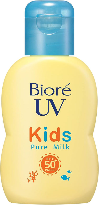 Biore UV Kids Pure Milk, Sunscreen, 2.4 fl oz (70 ml), SPF50 / PA+++ Mineral Barrier Protecting Zero UV Absorber Formula for Kids UV Fragrance