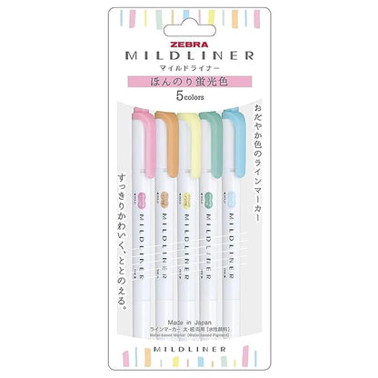 Zebra Mildliner WKT7-5C-N Highlighter, Slightly Fluorescent Colors, 5 Colors