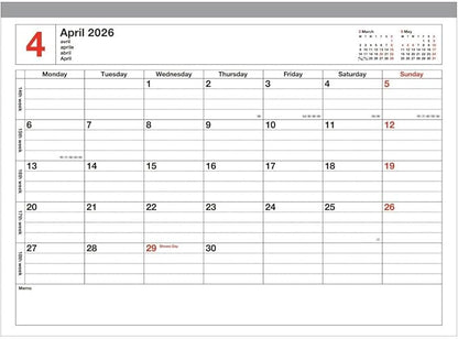 2026 Planner, Schedule Book, Starts from January 2026, Monthly Block B5 Variation, Notebook Calendar, M, Brown Marks, 26WDR-NB1-BR