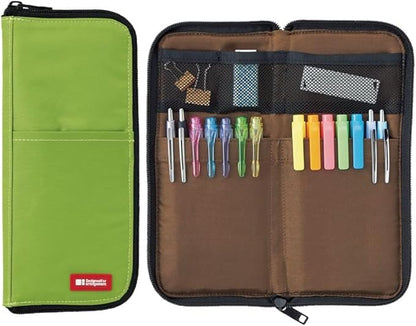 Lihit Lab A7652-6 Flat Pen Case, Yellow-Green