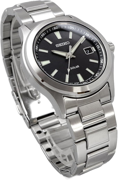 Seiko SBPN067 Solar Quartz Men's Wristwatch, Silver, Black, Bracelet Type
