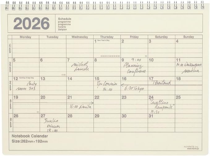 2026 Planner, Schedule Book, Starts from January 2026, Monthly Block B5 Variation, Notebook Calendar, M, Ivory Marks, 26WDR-NB1-IV
